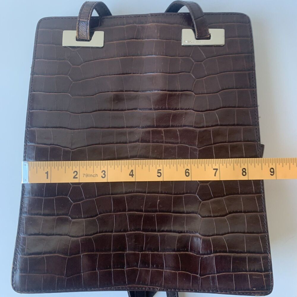 ENZO ANGIOLINI Croc Leather Shoulder Bag Purse Dark Brown Tote Business Work - Picture 8 of 11